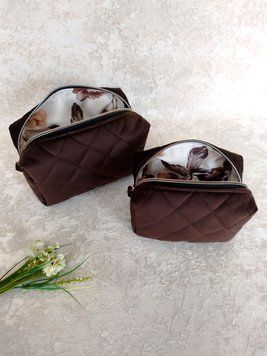 Набір шоколадних косметичок з квітковою підкладкою Chocolate/Brown Flowers  08400 фото