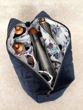 Косметичка для стайлера Dyson , темно синя з квітковою підкладкою Navy blue/ Blue flowers  93984 фото