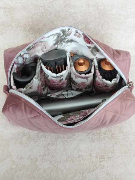 Косметичка для стайлера Dyson , пильно рожева з квітковою підкладкою Dusty rose/ pink flowers 09884 фото