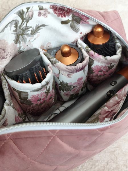 Косметичка для стайлера Dyson , пильно рожева з квітковою підкладкою Dusty rose/ pink flowers 09884 фото